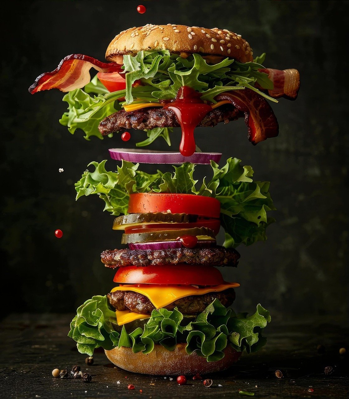 burger, hamburger, cheeseburger, meal, sandwich, bun, restaurant, dinner, snack, food